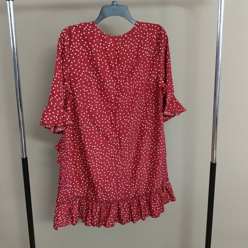 NEW V Neck Short Sleeve Polka Dot Mini Dress - Picture 7 of 8